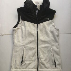 Free Country White Fleece With Black Trim Zip Front Vest Size Small Womens